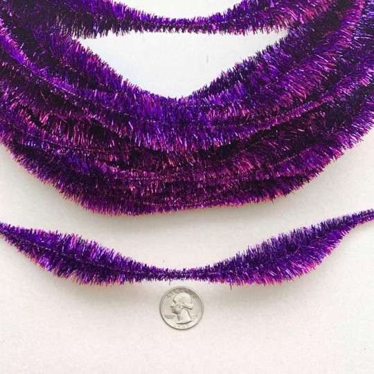 Large 5" Bump Chenille in Metallic Violet Purple Tinsel ~ 1 yd.